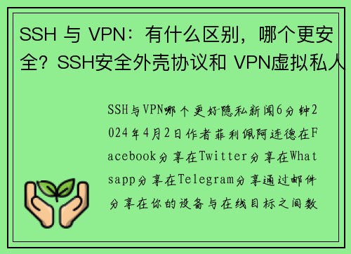 SSH 与 VPN：有什么区别，哪个更安全？SSH安全外壳协议和 VPN虚拟私人网络都是